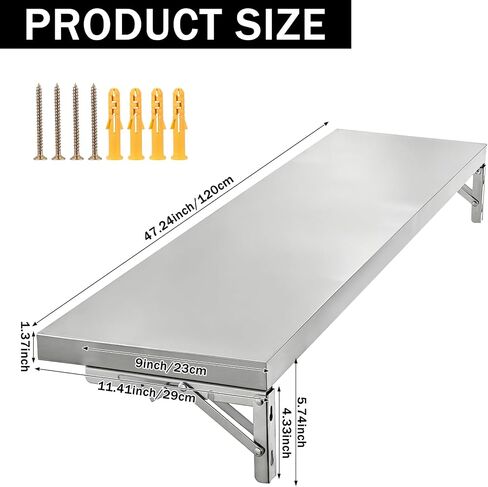 Stainless Steel Folding Concession Shelf, Food Truck Serving Counter with Locking Bracket, Heavy Duty Fold Out Service Table, Drop Down Workbench for Kitchen, Workshop & Wall Mounted Serving Tray in Kuwait