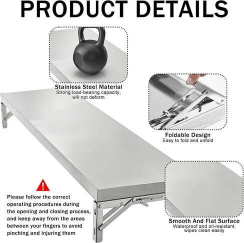 Stainless Steel Folding Concession Shelf, Food Truck Serving Counter with Locking Bracket, Heavy Duty Fold Out Service Table, Drop Down Workbench for Kitchen, Workshop & Wall Mounted Serving Tray in Kuwait