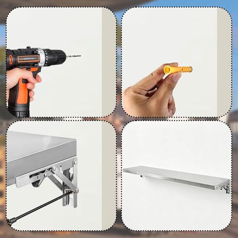 Stainless Steel Folding Concession Shelf, Food Truck Serving Counter with Locking Bracket, Heavy Duty Fold Out Service Table, Drop Down Workbench for Kitchen, Workshop & Wall Mounted Serving Tray in Kuwait