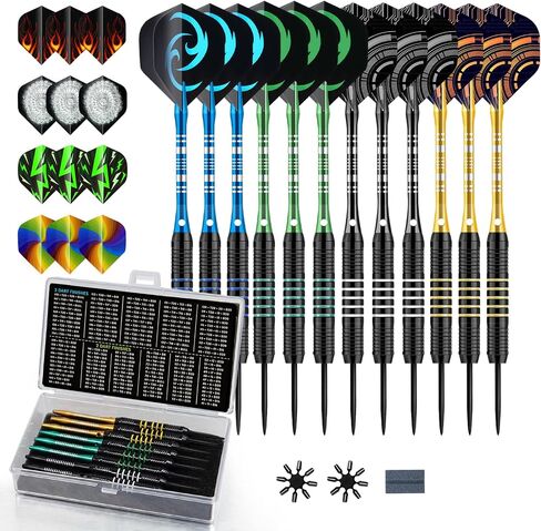 Darts 24g Steel Tip Darts Set 12 Pack – Professional Darts Metal tip Aluminum Shafts with Dart Sharpener, Darts Flights & Protectors for Bristle Dart Boards for Adults in Saudi Arabia
