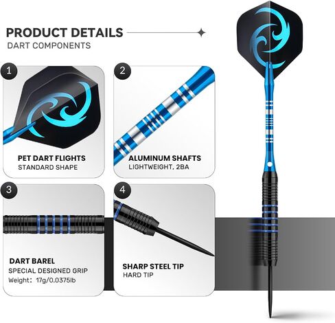 Darts 24g Steel Tip Darts Set 12 Pack – Professional Darts Metal tip Aluminum Shafts with Dart Sharpener, Darts Flights & Protectors for Bristle Dart Boards for Adults in Saudi Arabia