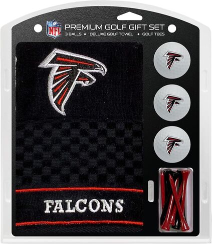 مجموعة هدايا فريق الجولف NFL Atlanta Falcons: منشفة جولف مطرزة، 3 كرات جولف، و14 تيشيرت جولف مقاس 2-3/4 بوصة، منشفة ثلاثية الطي مقاس 16 بوصة × 22 بوصة و100% قطن in Kuwait