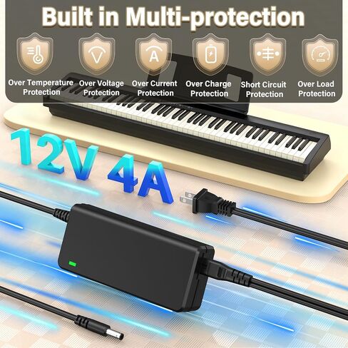استبدال شاحن البيانو الرقمي 12 فولت متوافق مع Roland PSB-5U لـ FP-10، محول تيار متردد لسلك الطاقة مناسب لـ Roland PSB5U FP10 كابل توصيل شاحن لوحة المفاتيح الإلكترونية للبيانو الرقمي in Kuwait