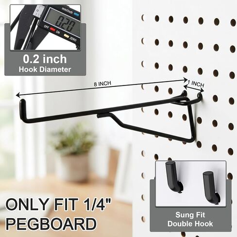 20 Pack 8" Pegboard Shelf Hooks, 1/4 Inch Peg Board Organizer Accessories Display and Storage Rack Shelves and Baskets Brackets for Garage Workbench Art Craft Office in Kuwait