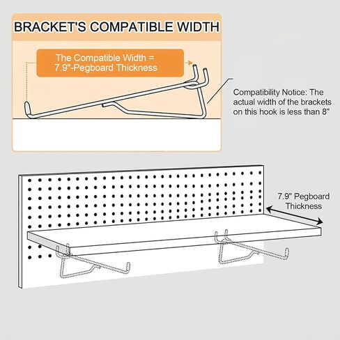 20 Pack 8" Pegboard Shelf Hooks, 1/4 Inch Peg Board Organizer Accessories Display and Storage Rack Shelves and Baskets Brackets for Garage Workbench Art Craft Office in Kuwait