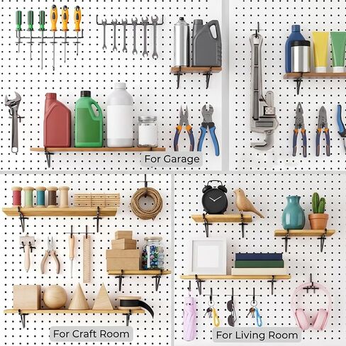 20 Pack 8" Pegboard Shelf Hooks, 1/4 Inch Peg Board Organizer Accessories Display and Storage Rack Shelves and Baskets Brackets for Garage Workbench Art Craft Office in Kuwait