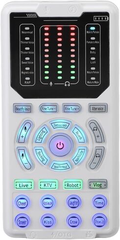 Portable Voice Changer, 16 Sound Modes 10 Levels Fine Tuning Sound Effect Converter with 8 Built in Effects and KTV Mode for Gaming Live Streaming Phone Computer in Kuwait