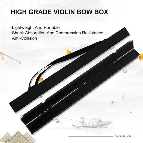 Eujgoov Violin Viola Cello Bow Case Leather Hardware Corners Adjustable Strap Thick Velvet Cotton Double Layer Protection Universal Fit Black in Kuwait