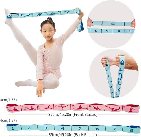 2 PCS Kids Stretching Strap & Band for Dance, Ballet – 8-Loop Adjustable Elastic Equipment for Yoga, Gymnastics Workout, Home Gymnastics, Beginner Flexibility and Stretching Resistance Bands in Kuwait