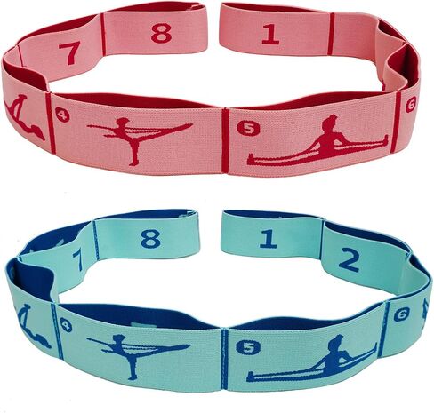 2 PCS Kids Stretching Strap & Band for Dance, Ballet – 8-Loop Adjustable Elastic Equipment for Yoga, Gymnastics Workout, Home Gymnastics, Beginner Flexibility and Stretching Resistance Bands in Kuwait