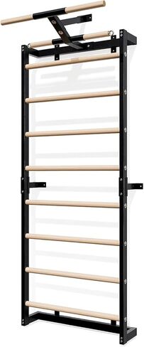 Swedish Ladder, Wood Stall Bars Suspension Trainer with Pull-Up Bar & Rings for Straps, Swedish ladders Wall Gym Adult, Wall-Mounted Workout Ladder in Kuwait