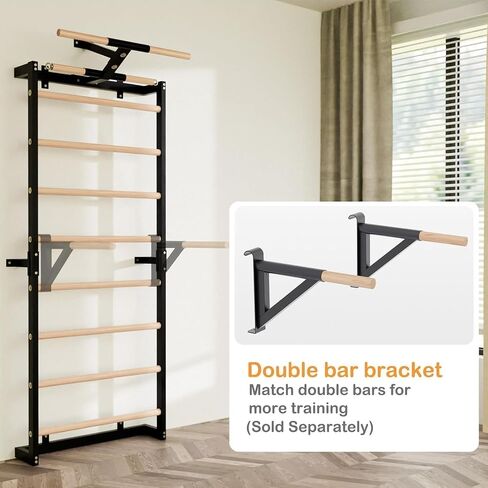 Swedish Ladder, Wood Stall Bars Suspension Trainer with Pull-Up Bar & Rings for Straps, Swedish ladders Wall Gym Adult, Wall-Mounted Workout Ladder in Kuwait