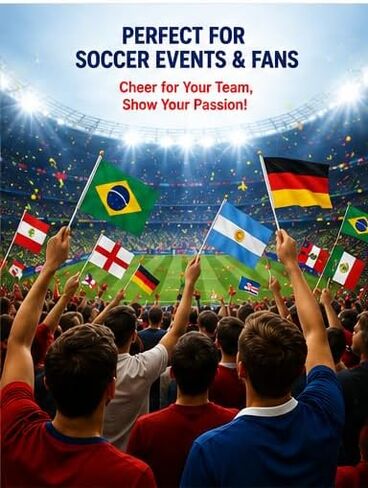 48 Pcs 2026 World Soccer Event Handheld Flags, Soccer Tournament 48 Countries Stick Flags, Premium Mini Hand Waving Flags for Party Bar Club Sports Events, International Festival and Garden Decorations in Kuwait