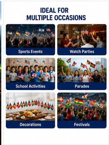 48 Pcs 2026 World Soccer Event Handheld Flags, Soccer Tournament 48 Countries Stick Flags, Premium Mini Hand Waving Flags for Party Bar Club Sports Events, International Festival and Garden Decorations in Kuwait