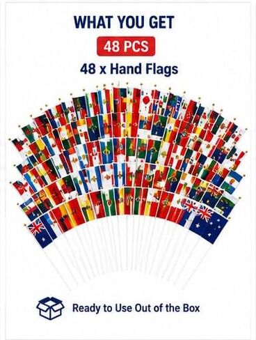 48 Pcs 2026 World Soccer Event Handheld Flags, Soccer Tournament 48 Countries Stick Flags, Premium Mini Hand Waving Flags for Party Bar Club Sports Events, International Festival and Garden Decorations in Kuwait