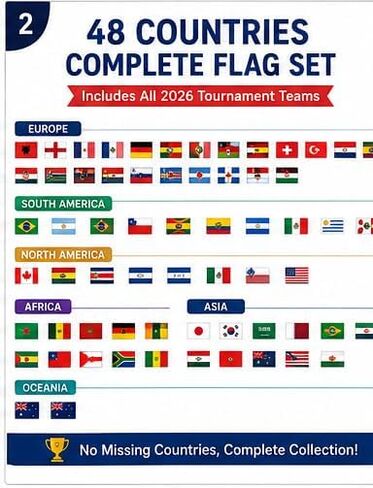 48 Pcs 2026 World Soccer Event Handheld Flags, Soccer Tournament 48 Countries Stick Flags, Premium Mini Hand Waving Flags for Party Bar Club Sports Events, International Festival and Garden Decorations in Kuwait