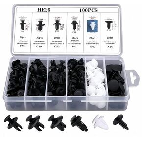 100PCS Car Retainer Clips Kit with 4PCS Trim Removal Tools & Fastener Remover, Universal Auto Body Plastic Push Rivets for Door Panel, Bumper, Fender, 6 Most Common Sizes in Kuwait
