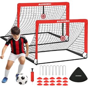 مجموعة أهداف كرة القدم BaseGoal للفناء الخلفي مكونة من قطعتين، شبكة كرة قدم محمولة للأطفال والشباب مقاس 4 × 3 أقدام، شبكة كرة قدم منبثقة للأطفال والشباب، معدات تدريب كرة القدم في الهواء الطلق مع كرة قدم وأقماع وأهداف وإكسسوارات in Kuwait
