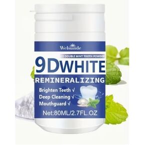 مسحوق أسنان 9DWhite لإعادة المعادن، نعناع مزدوج، أسنان مشرقة، تنظيف عميق، 2.7 أونصة سائلة in Kuwait