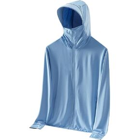 Men's UPF 50+ Lightweight Jacket Full Zip Sun Protection Hoodie Long Sleeve Hiking Fishing Sun Shirts with Pockets（Blue） in Kuwait