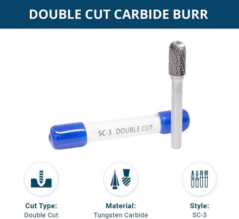 Benchmark Abrasives Cylindrical Shape Ball Nose Premium Double Cut Tungsten Carbide Burr for Metal Wood Welding Deburring High-Speed Die Grinders enclosed in Plastic Capsule 1/4" Shank (SC-3) in Kuwait