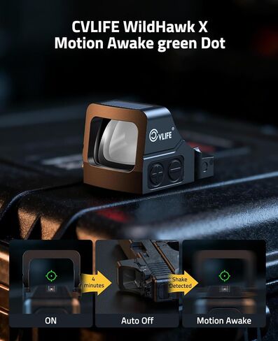 CVLIFE WildHawk X Z04 Solar Green Dot for RMSC, Multi-Reticle 2MOA & 40MOA Circle Pistol Sight, 3500G Shockproof Motion Awake Handgun Green Dot, Multi-Coating lens, with Adapter for RMR/MOS/Picatinny. in Kuwait