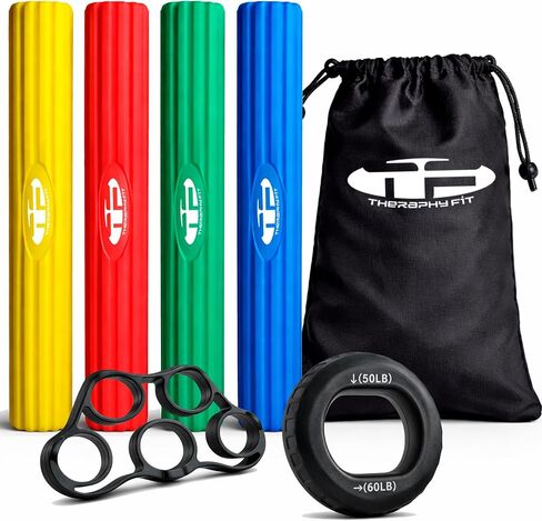 Flex Bars Training Kit with Hand Therapy Ring and Finger Exerciser - 4 Resistance Bars Set for Elbow Therapy and Grip Strength - Relieves Tennis Elbow Pain - Flex Bars for Physical Therapy in Kuwait