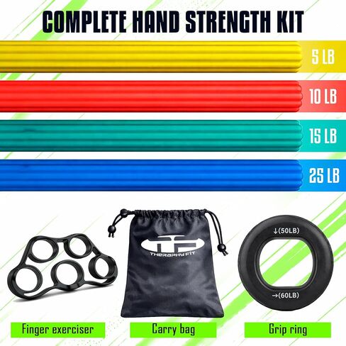 Flex Bars Training Kit with Hand Therapy Ring and Finger Exerciser - 4 Resistance Bars Set for Elbow Therapy and Grip Strength - Relieves Tennis Elbow Pain - Flex Bars for Physical Therapy in Kuwait