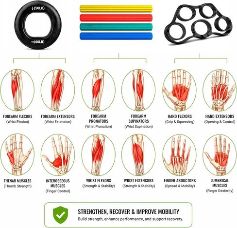 Flex Bars Training Kit with Hand Therapy Ring and Finger Exerciser - 4 Resistance Bars Set for Elbow Therapy and Grip Strength - Relieves Tennis Elbow Pain - Flex Bars for Physical Therapy in Kuwait