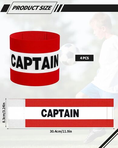 4 Pcs Captain Arm Bands for Soccer, Red Adjustable Soccer Captain Armband, Arm Bands Football for Adults and Youth, Suitable for Rugby, Basketball, Volleyball Teams in Kuwait