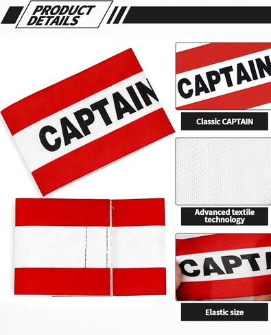 4 Pcs Captain Arm Bands for Soccer, Red Adjustable Soccer Captain Armband, Arm Bands Football for Adults and Youth, Suitable for Rugby, Basketball, Volleyball Teams in Kuwait