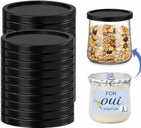 15 Pack Yogurt Jar Lids, BPA-Free Yogurt Container Jar Lids, Reusable Clear Plastic Jar Lids, Ideal for Oui Yogurt Jars, Glass Jars, Replacement Compatible (Black) in Kuwait