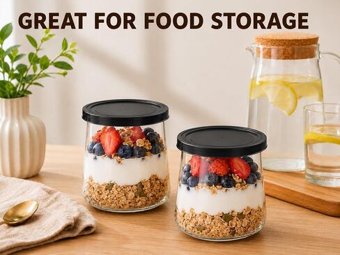 15 Pack Yogurt Jar Lids, BPA-Free Yogurt Container Jar Lids, Reusable Clear Plastic Jar Lids, Ideal for Oui Yogurt Jars, Glass Jars, Replacement Compatible (Black) in Kuwait