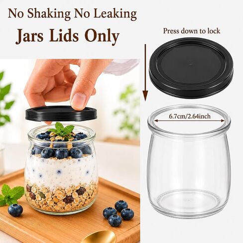 15 Pack Yogurt Jar Lids, BPA-Free Yogurt Container Jar Lids, Reusable Clear Plastic Jar Lids, Ideal for Oui Yogurt Jars, Glass Jars, Replacement Compatible (Black) in Kuwait