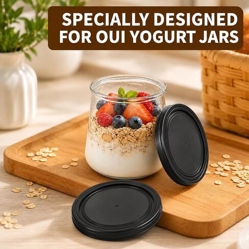 15 Pack Yogurt Jar Lids, BPA-Free Yogurt Container Jar Lids, Reusable Clear Plastic Jar Lids, Ideal for Oui Yogurt Jars, Glass Jars, Replacement Compatible (Black) in Kuwait