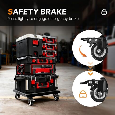 صندوق أدوات عالي التحمل من BYERN AUTO متوافق مع صناديق أدوات Milwaukee Packout، عجلات من الفولاذ الكربوني السميك بسعة 350 رطل مع نظام فرامل، لا توجد ملحقات لحزمة الحفر in Kuwait