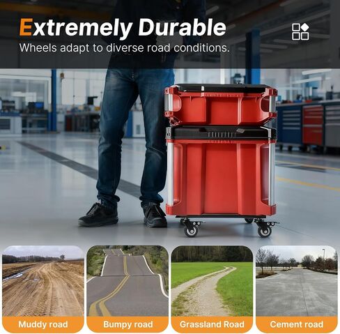 صندوق أدوات عالي التحمل من BYERN AUTO متوافق مع صناديق أدوات Milwaukee Packout، عجلات من الفولاذ الكربوني السميك بسعة 350 رطل مع نظام فرامل، لا توجد ملحقات لحزمة الحفر in Kuwait