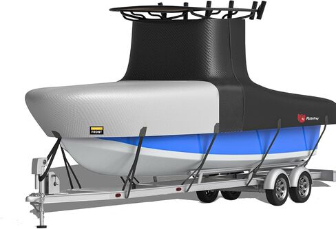 T-Top Boat Cover 1200D Waterproof Heavy Duty Tear-Resistant Polyester with Motor Cover for Center Console Boat with T TOP Roof, 20'-22' Long Beam Width up to 106", Black Gray in Saudi Arabia