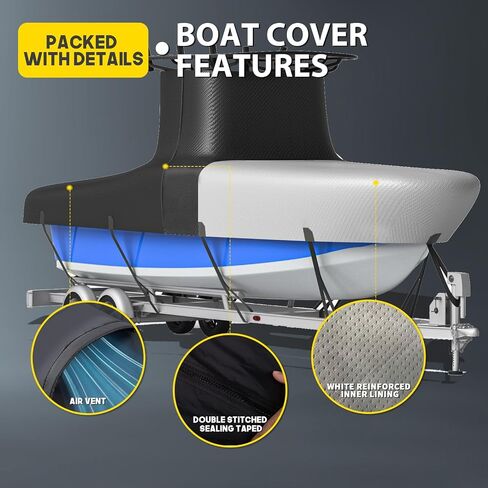 T-Top Boat Cover 1200D Waterproof Heavy Duty Tear-Resistant Polyester with Motor Cover for Center Console Boat with T TOP Roof, 20'-22' Long Beam Width up to 106", Black Gray in Saudi Arabia