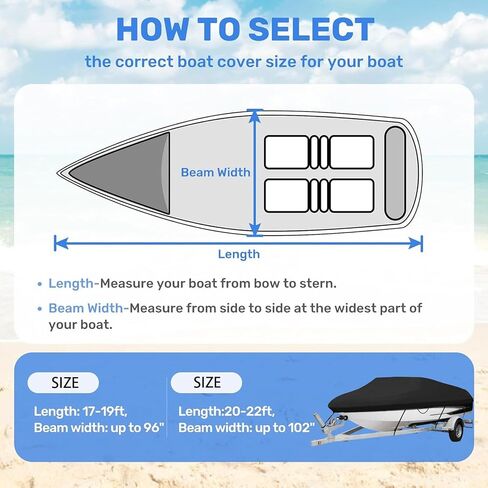 420D Trailerable Boat Cover PU Waterproof Boat Cover Fit for V-Hull Fish&Ski Pro-Style Fishing Runabout Bass Boats (17'-19', Beam Width up to 96") in Kuwait