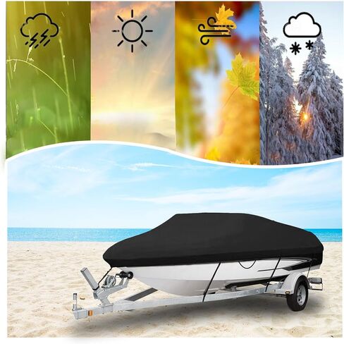 420D Trailerable Boat Cover PU Waterproof Boat Cover Fit for V-Hull Fish&Ski Pro-Style Fishing Runabout Bass Boats (17'-19', Beam Width up to 96") in Kuwait