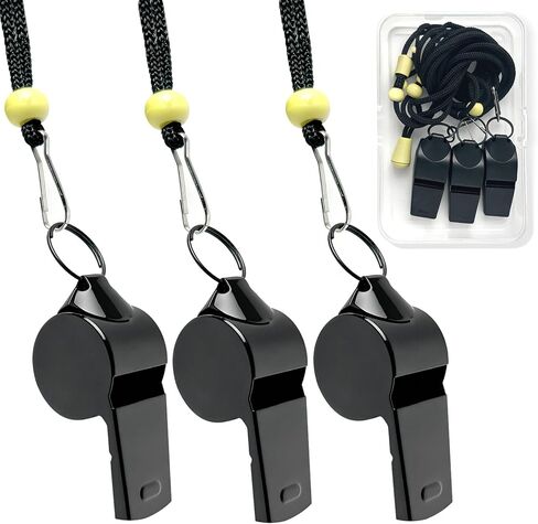 3 Pack Stainless Steel Whistles with Lanyard,Whistle for Coaches, Referees | Storage Box,120db,Adjustable Lanyard,Lifeguard Whistle,Hiking,Emergency,Camping,Teachers,Self-Defense & Sports in Kuwait