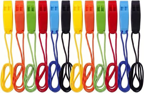 Seenelling 12 Pcs Pealess Whistles with Lanyards Professional Sports Whistle Bulk 120dB Loud Crisp Sound ABS Plastic for Coaches, Referees, Teachers, Lifeguards, PE Classes, Emergency, 6 Bright Colors in Kuwait