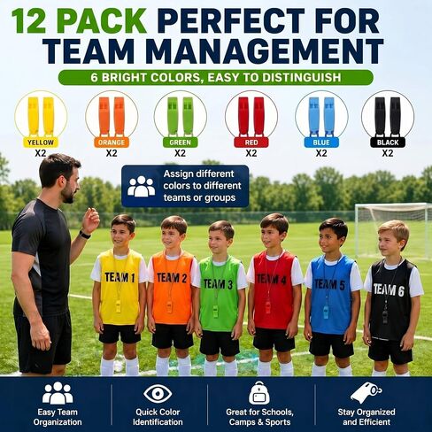 Seenelling 12 Pcs Pealess Whistles with Lanyards Professional Sports Whistle Bulk 120dB Loud Crisp Sound ABS Plastic for Coaches, Referees, Teachers, Lifeguards, PE Classes, Emergency, 6 Bright Colors in Kuwait