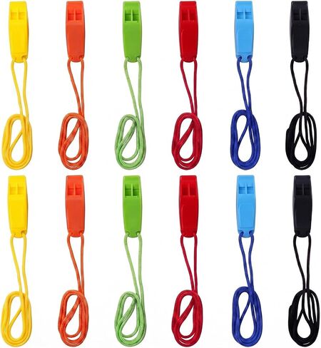 Seenelling 12 Pcs Pealess Whistles with Lanyards Professional Sports Whistle Bulk 120dB Loud Crisp Sound ABS Plastic for Coaches, Referees, Teachers, Lifeguards, PE Classes, Emergency, 6 Bright Colors in Kuwait