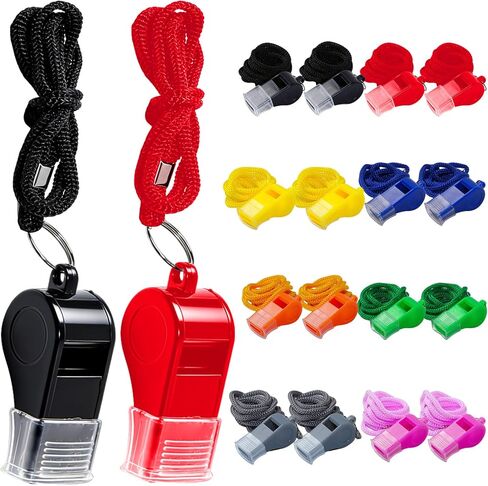 16 Pack Plastic Whistles with Lanyard, Colorful Bulk Whistle for Coaches | Mouth Grip,120db,Lifeguard Whistle,Referee Whistle,Hiking,Emergency,Camping,Party,Teachers,Self-Defense & Sports in Kuwait
