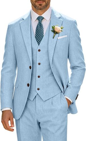 High-End Suits Retro Linen Suit for Men Casual Wedding Suit for Men Slim Fit 3 Pieces Jacket Blazer Vest Pant Groom Tuxedo in Saudi Arabia