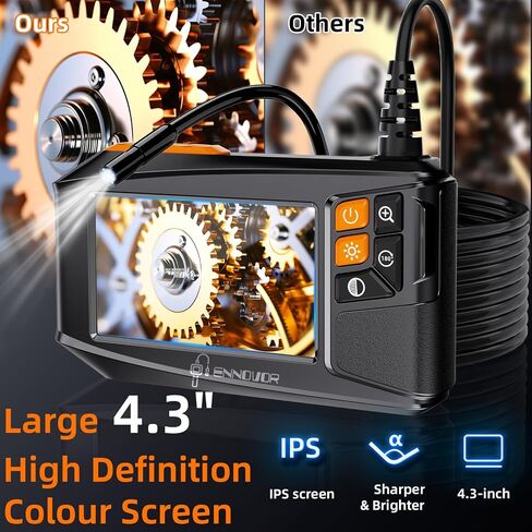 كاميرا المنظار مع الضوء، 4.3 بوصة HD 1920P Borescope كاميرا فحص الثعبان، IP67 مقاومة للماء 8 مصابيح LED قابلة للتعديل 16.4 قدم مجموعة أدوات شبه صلبة لأدوات سباكة السيارات DIY الرائعة in Kuwait
