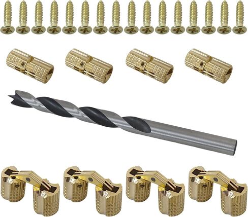 Upgraded 8 Pack Brass Barrel Hinges 8mm - 180 Degree Concealed Hinges with Drill Bit and Screws, Gold in Kuwait