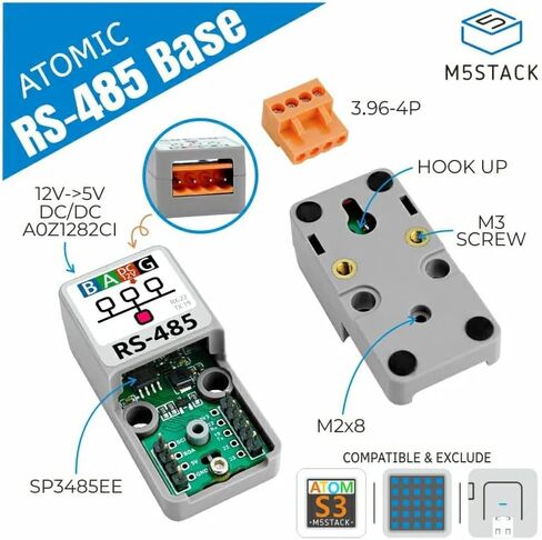 M5Stack Atomic RS485 Base, TTL to RS485 Converter, 12V to 5V DC-DC, Compatible with Atom-Matrix/Atom-Lite/ATOMS3 in Kuwait